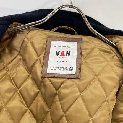 VAN JACKET Wool Leather Stadium Jacket Navy Brown Size L