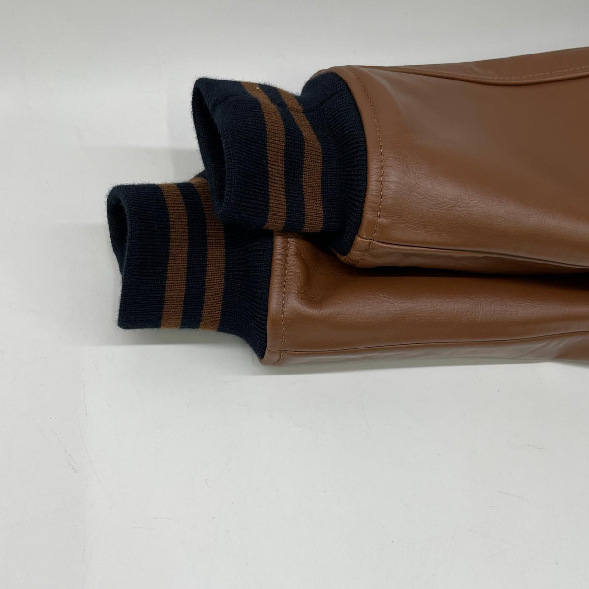 VAN JACKET Wool Leather Stadium Jacket Navy Brown Size L
