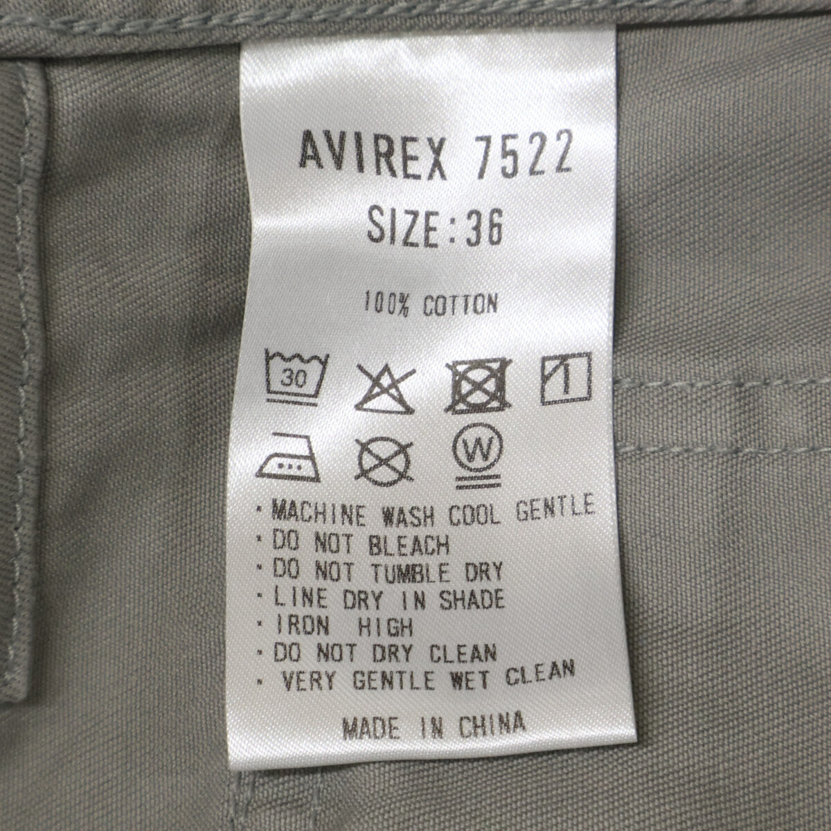 AVIREX Mechanic Pants Gray Cotton Size 36