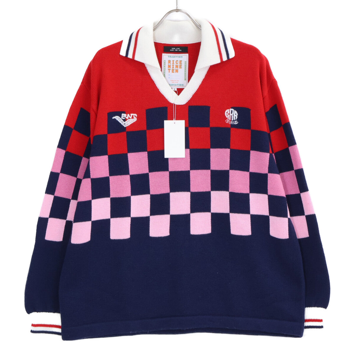 RICE NINE TEN Collared Check Knit Sweater Multi Size 2