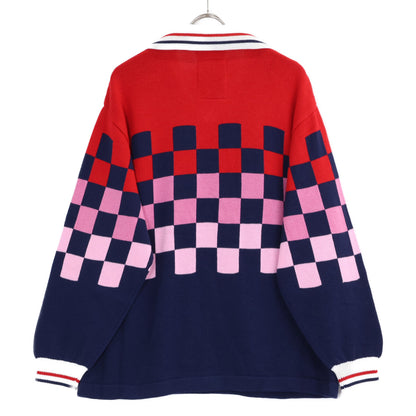 RICE NINE TEN Collared Check Knit Sweater Multi Blue Size 2