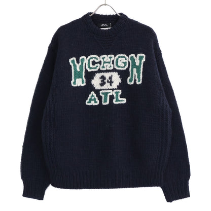 RICE NINE TEN Hand Knit Embroidered Sweater Navy Wool Size 2