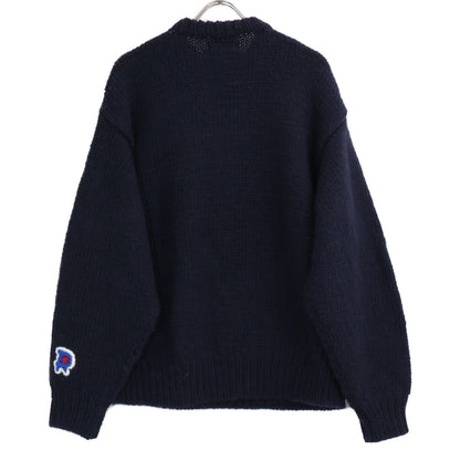 RICE NINE TEN Hand Knit Embroidered Sweater Navy Wool Size 2