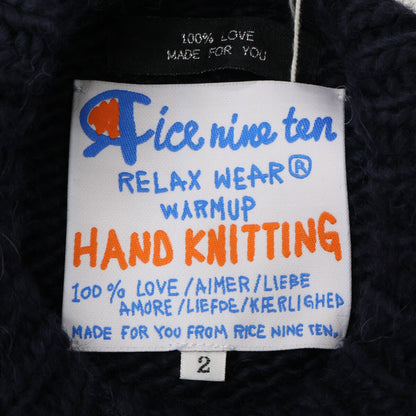 RICE NINE TEN Hand Knit Embroidered Sweater Navy Wool Size 2