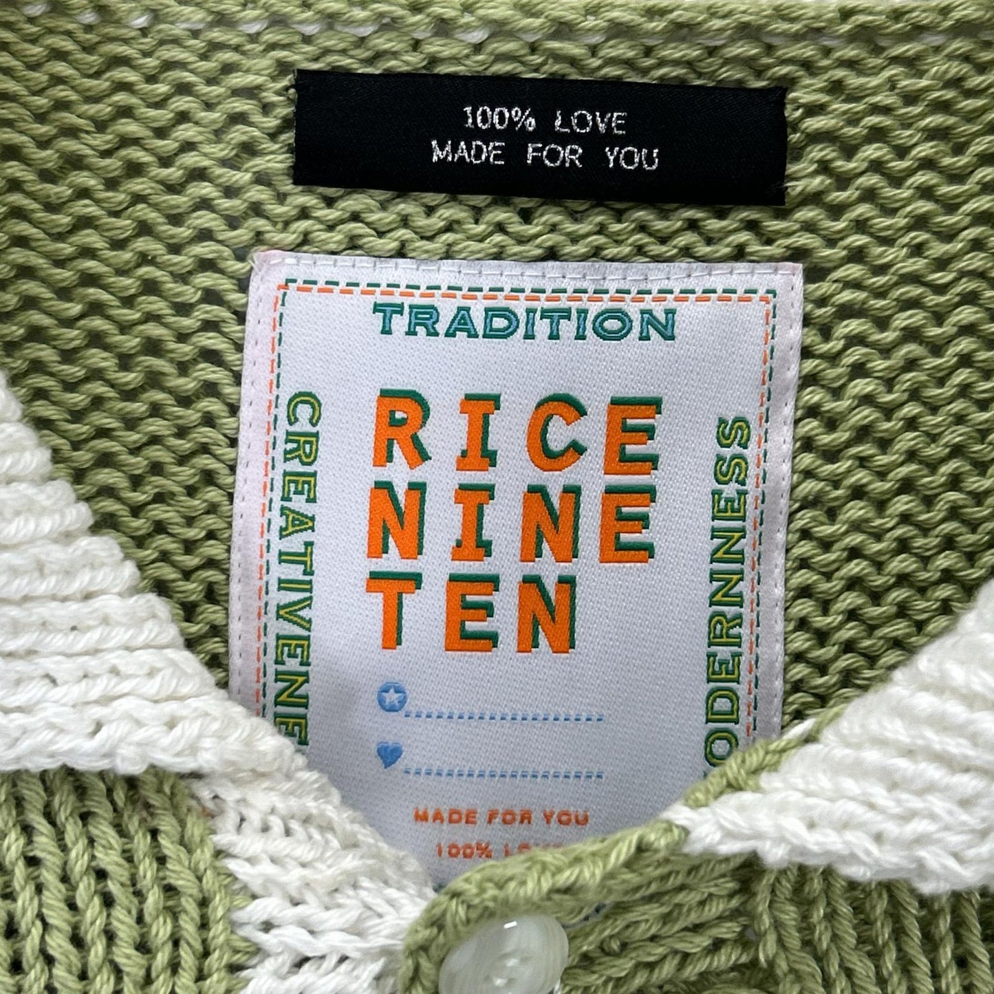 RICE NINE TEN Hand Knit Tea Green Cotton Size F