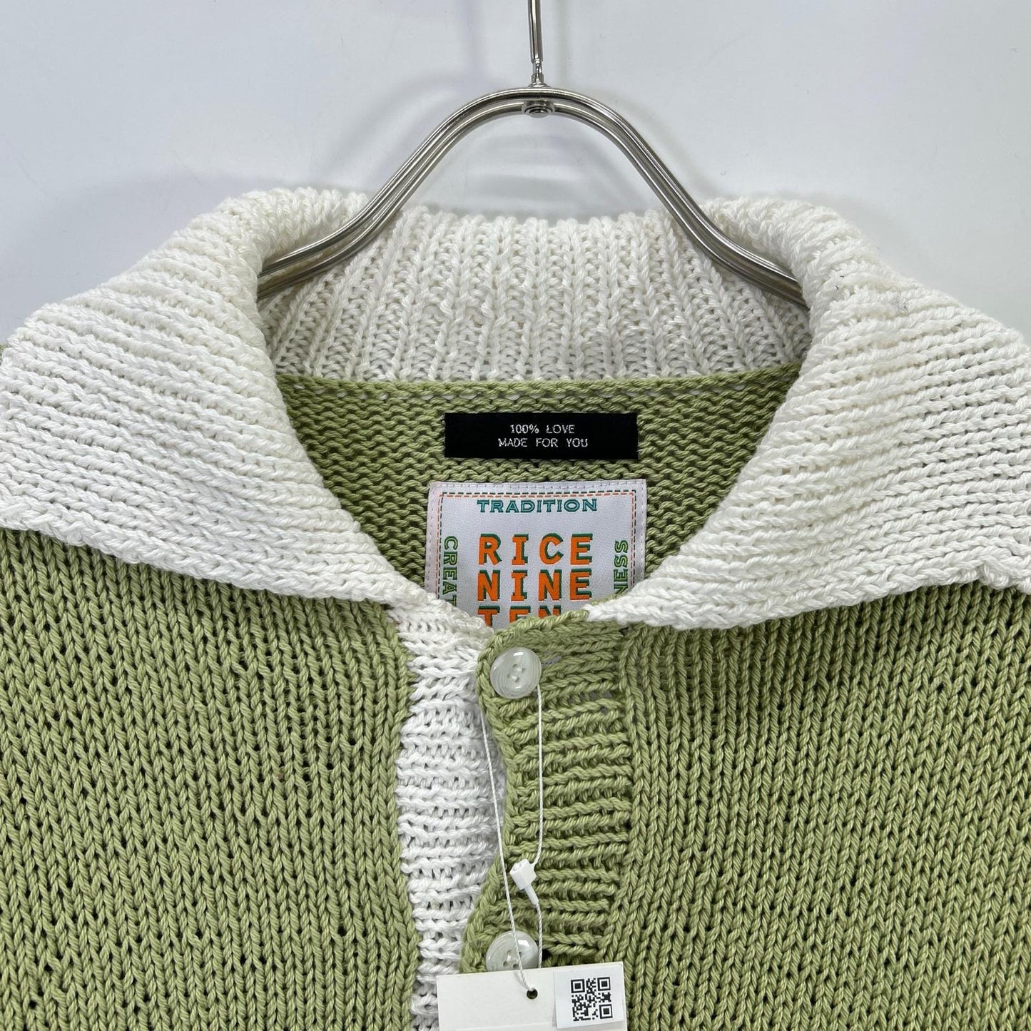 RICE NINE TEN Hand Knit Tea Green Cotton Size F