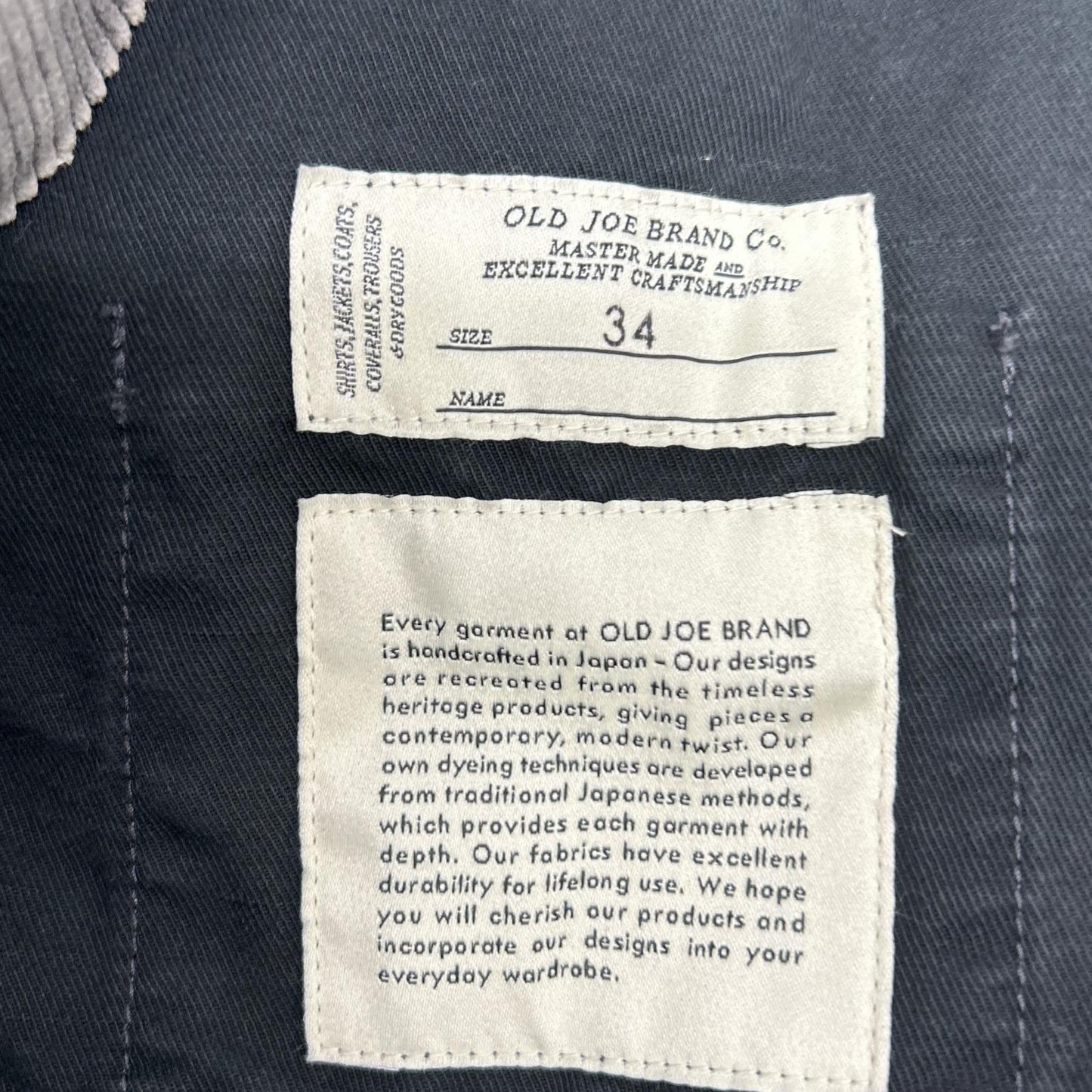 OLDJOE&CO. Paded Back Rover Gray Cotton Size 34