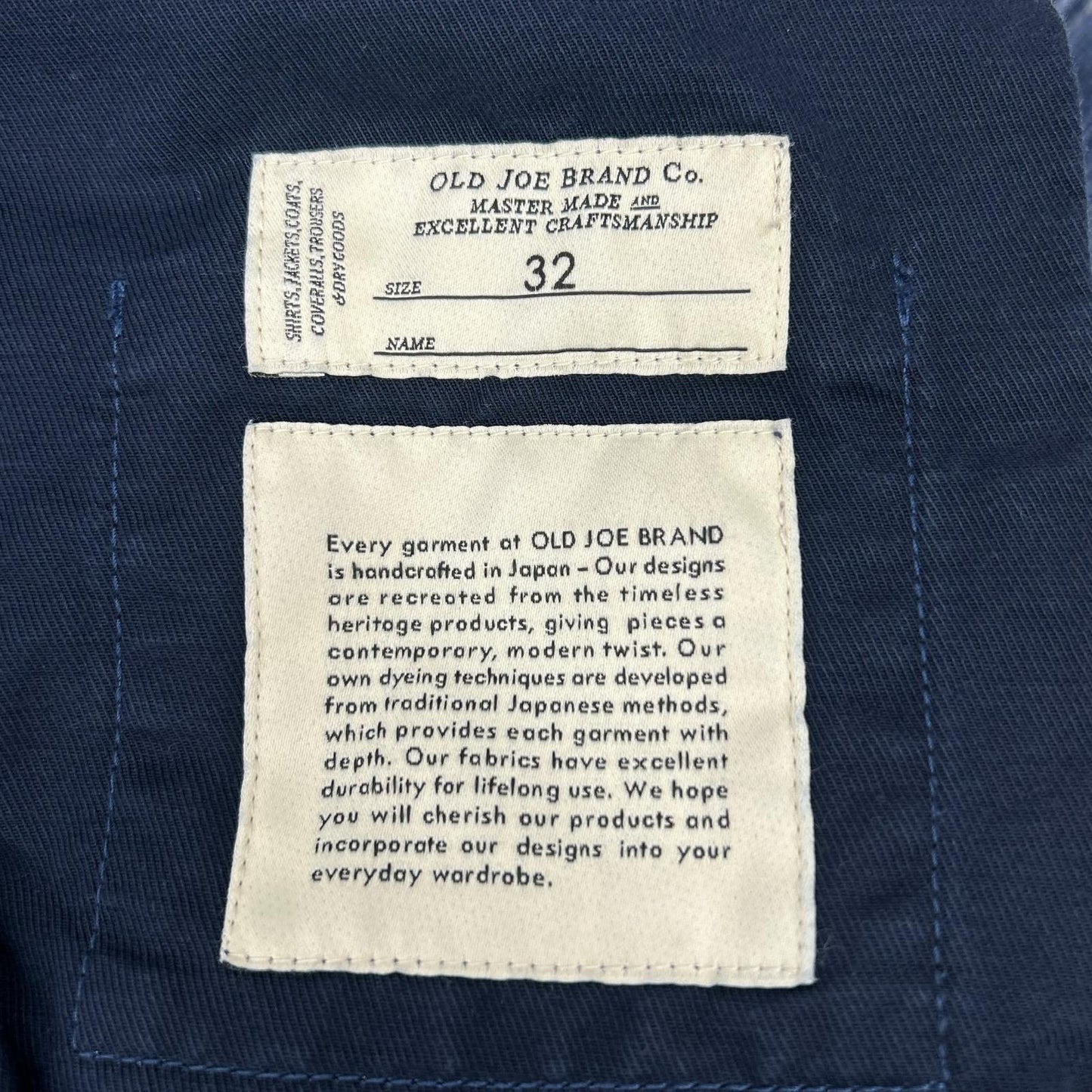 OLDJOE&CO. Paded Back Rover Navy Cotton Size 32