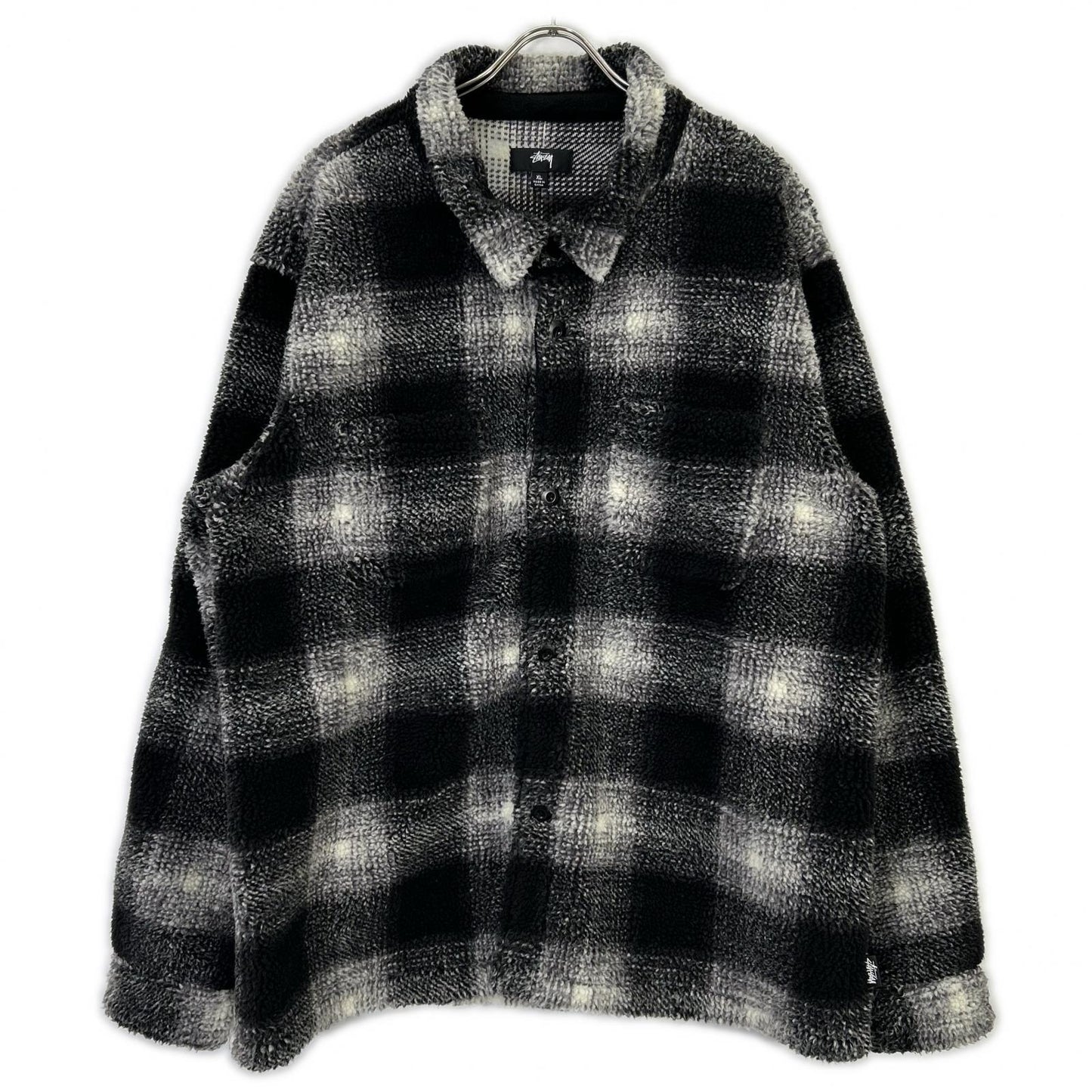 Stussy Plaid Sherpa Jacket Black/White Polyester Size XL