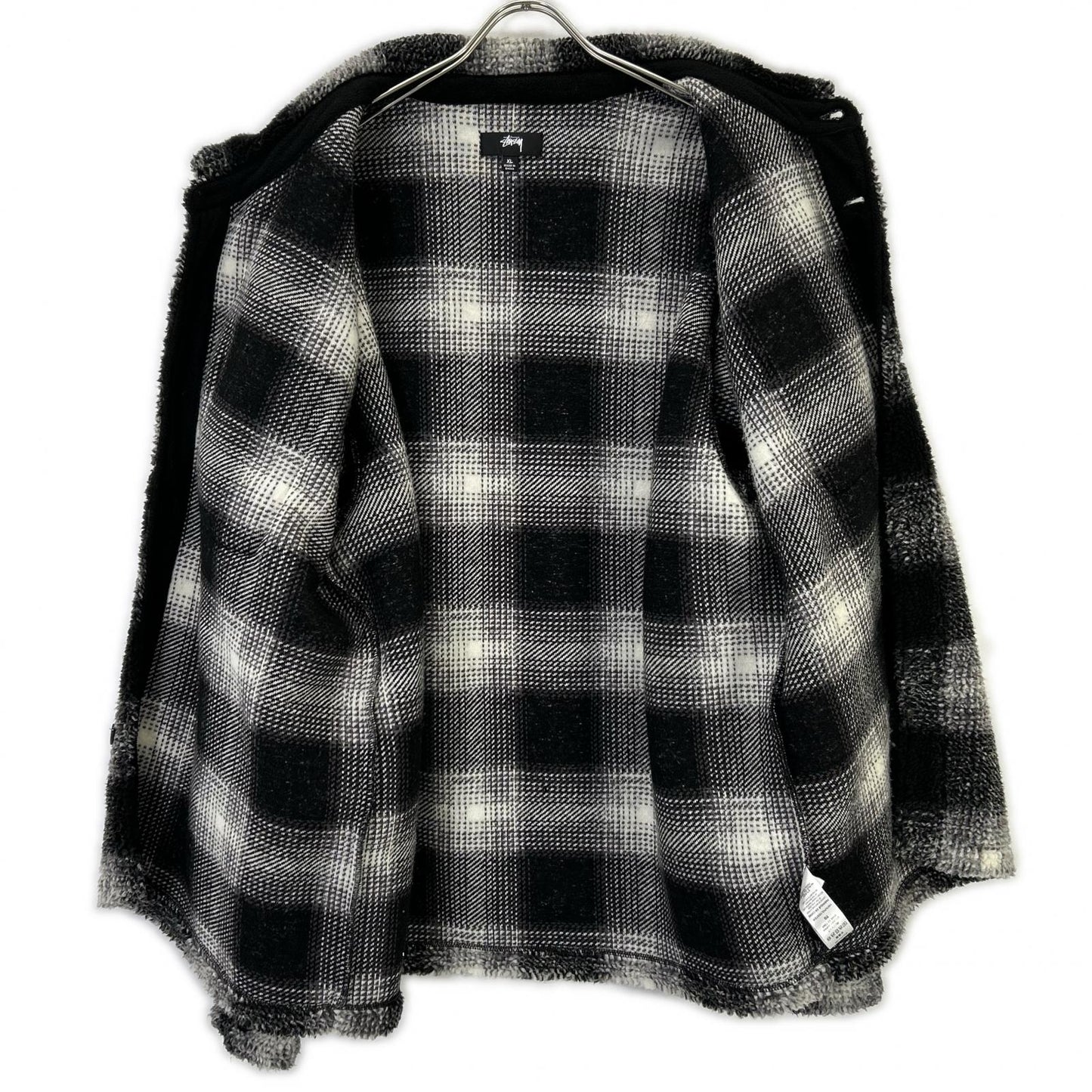 Stussy Plaid Sherpa Jacket Black/White Polyester Size XL
