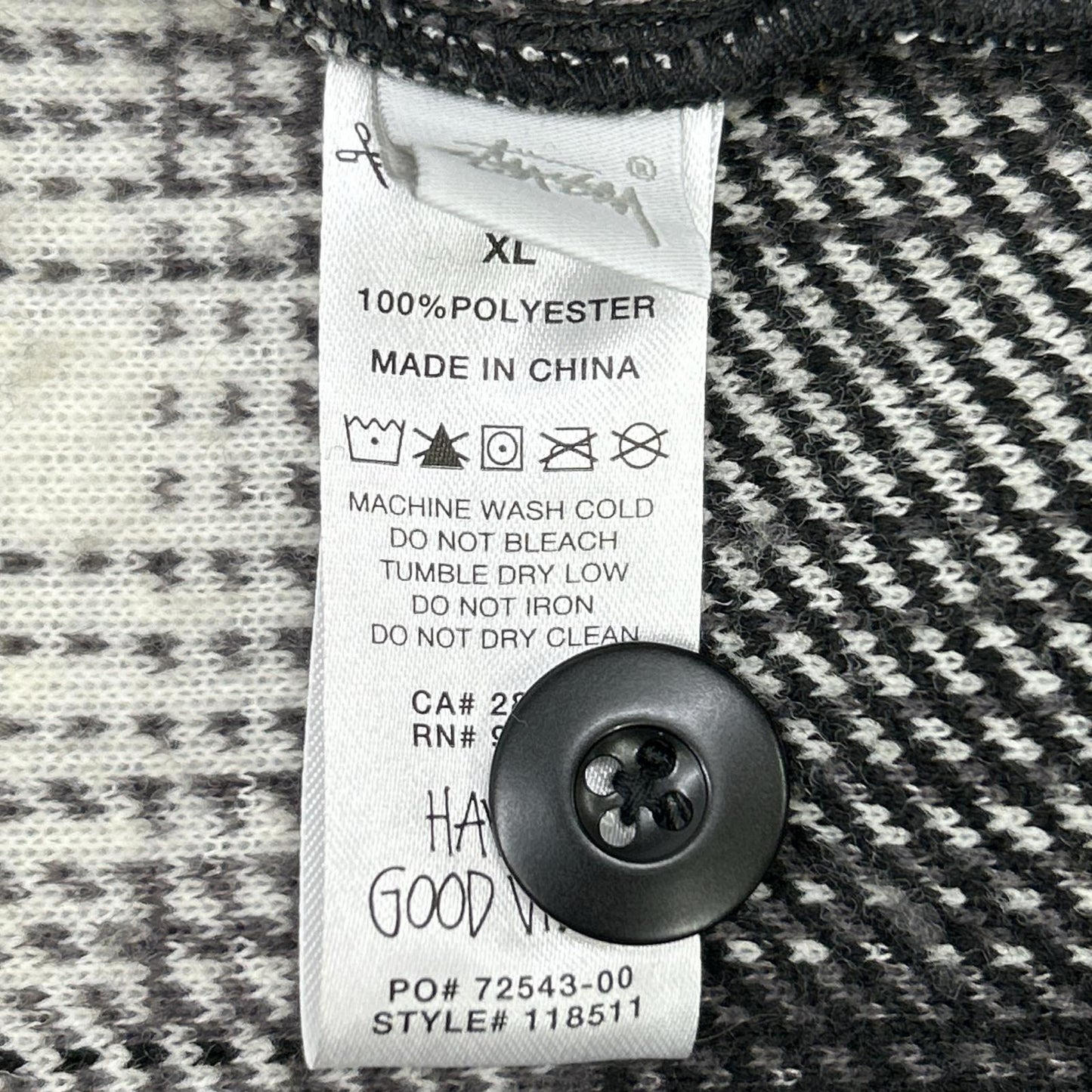 Stussy Plaid Sherpa Jacket Black/White Polyester Size XL