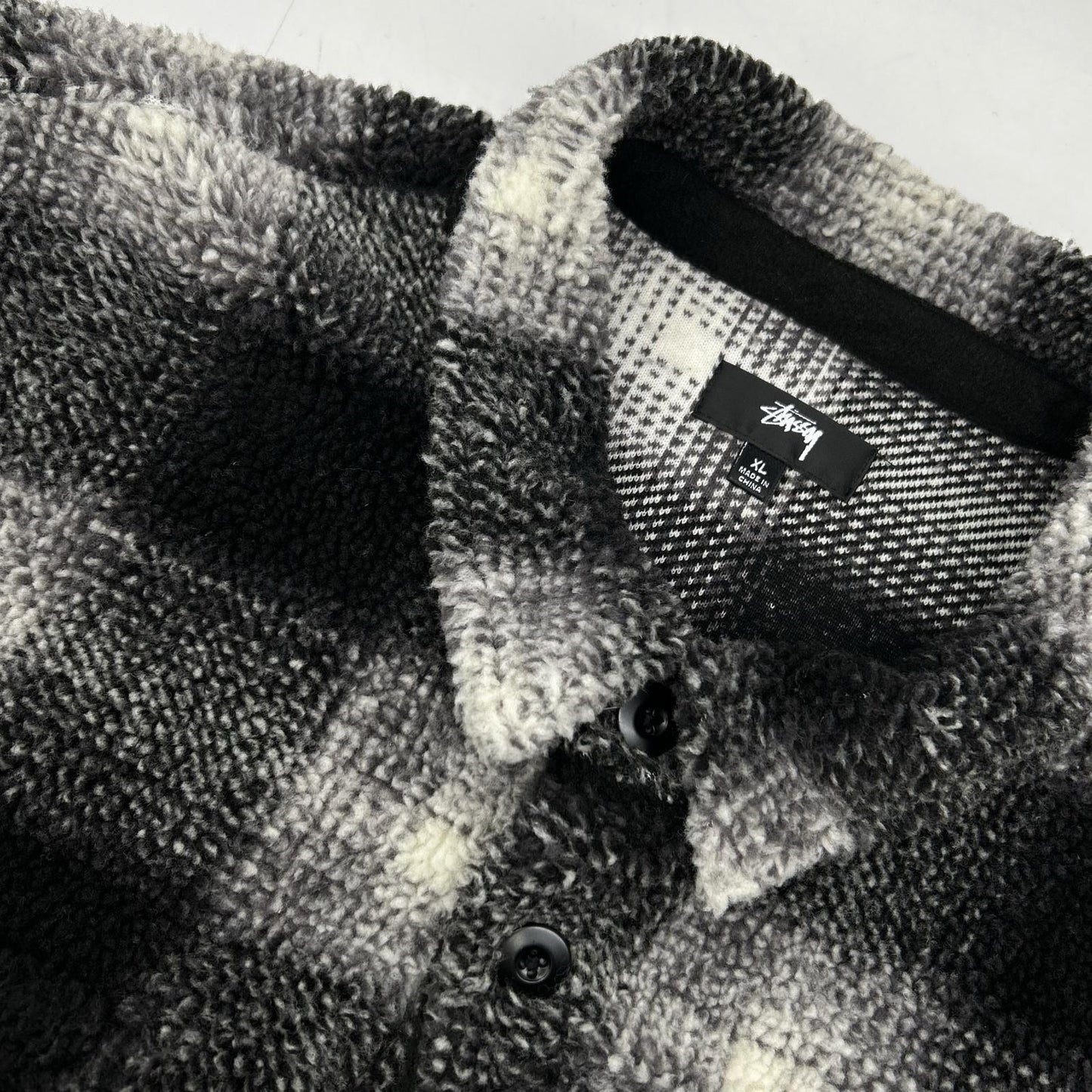 Stussy Plaid Sherpa Jacket Black/White Polyester Size XL