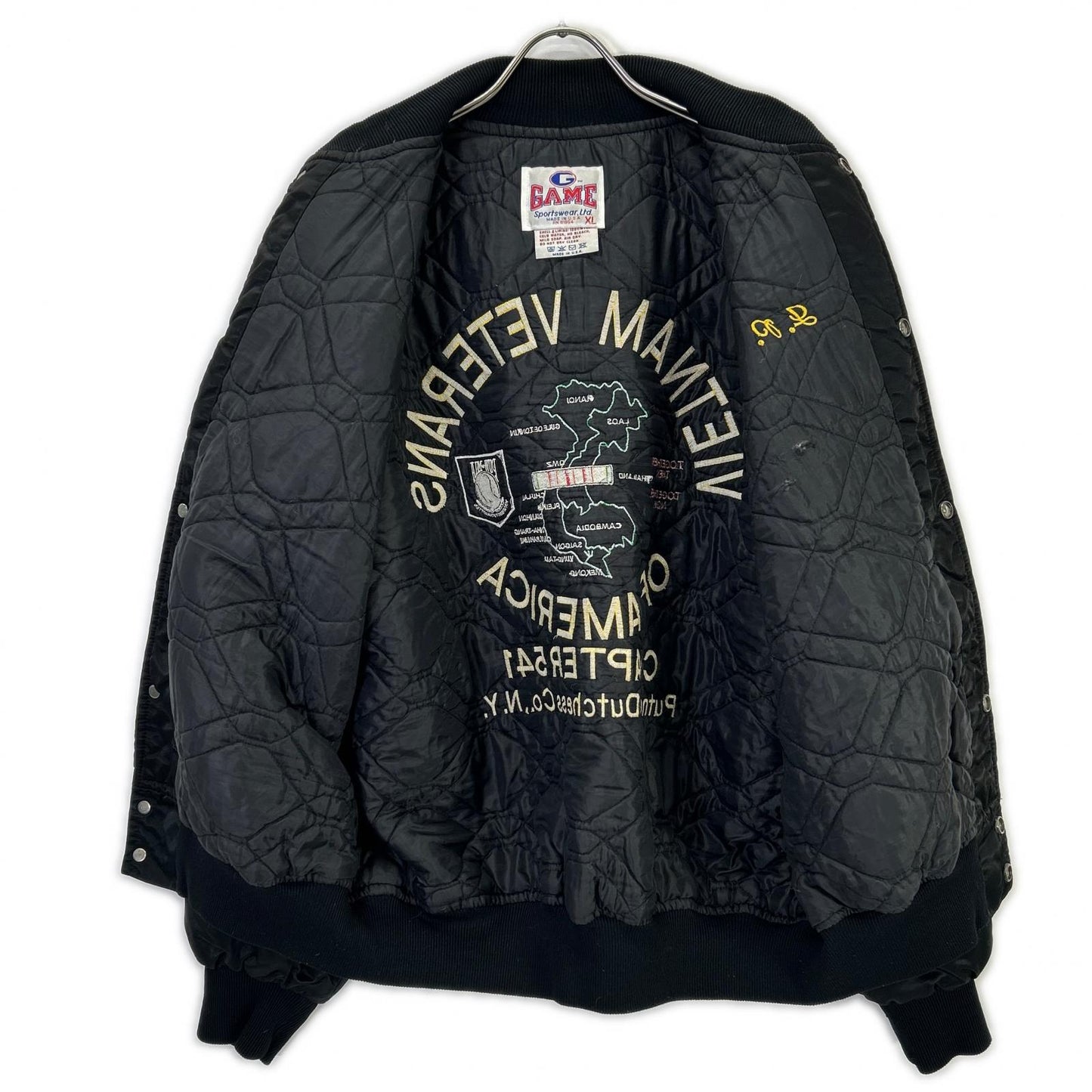 VINTAGE 90s Vietnam Veterans Nylon Jacket Black Size XL