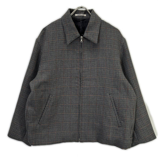 AURALEE Double Face Check Wool Zip Blouson Gray Size 3