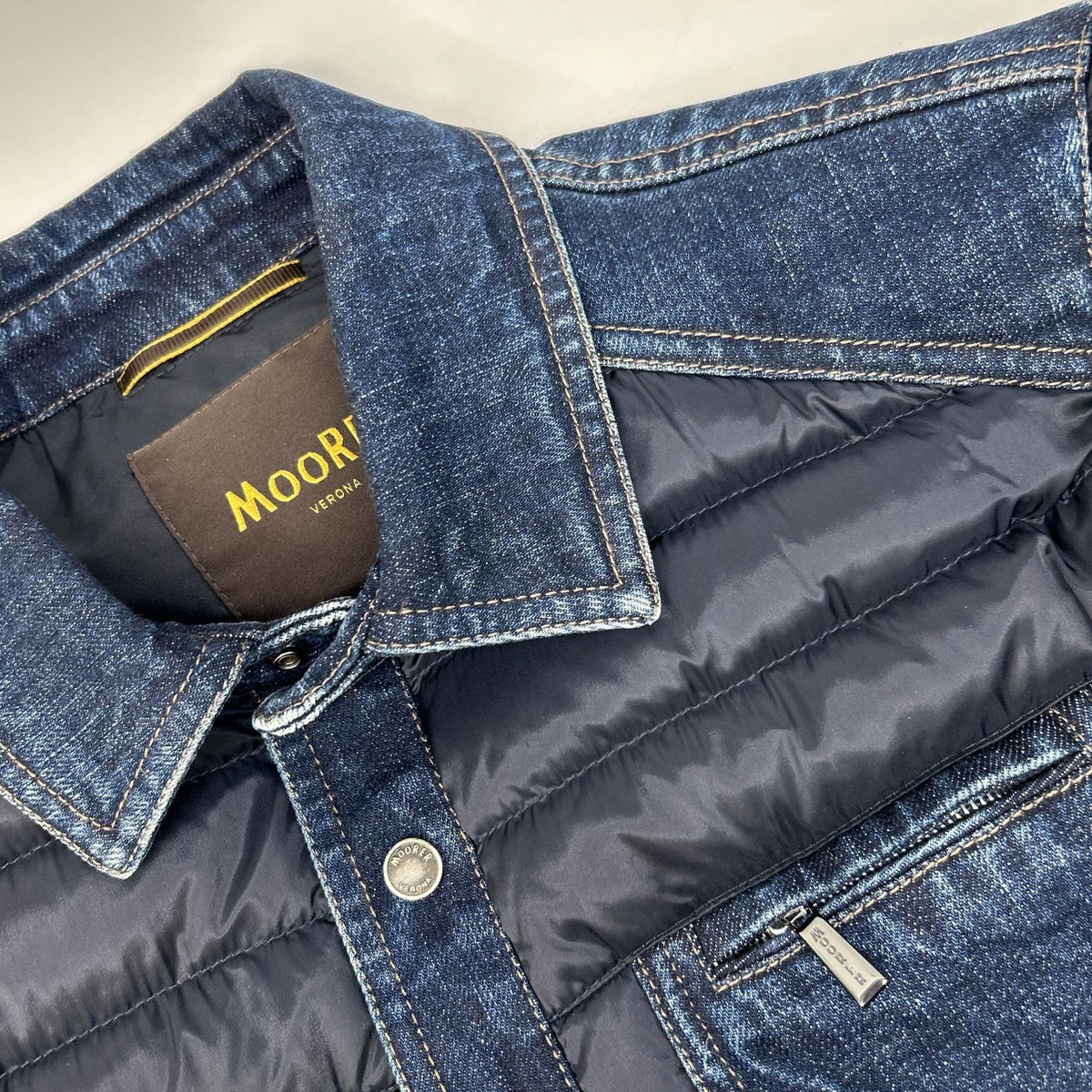MOORER CRESPI-SHJ Denim Panel Down Jacket Navy Size 48