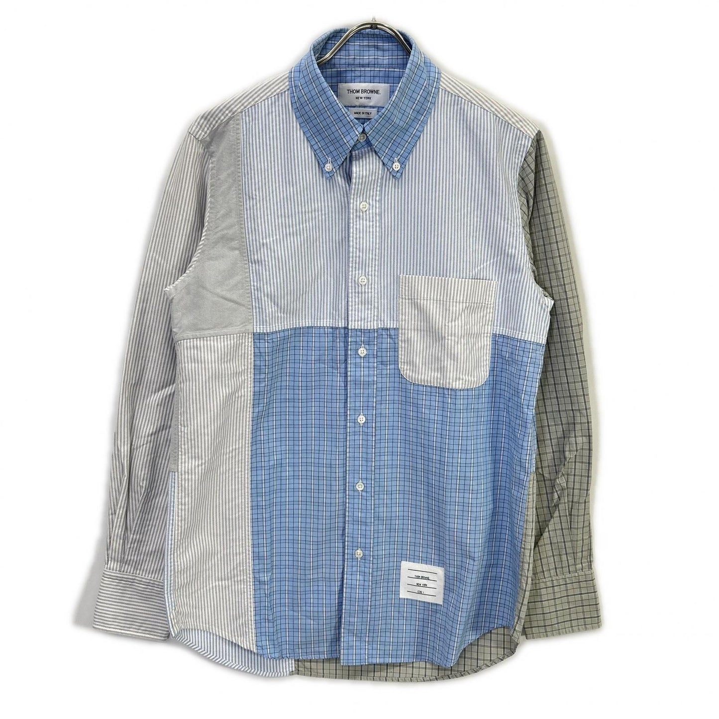 THOM BROWNE Patchwork Button-Down Long Sleeve Shirt Size 1