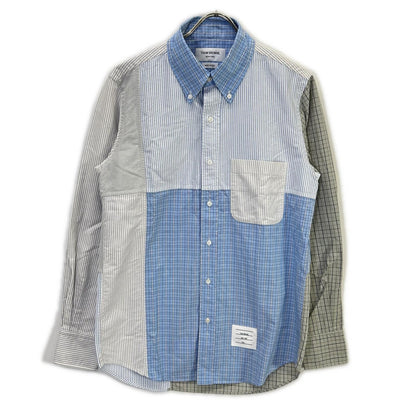 THOM BROWNE Patchwork Button-Down Long Sleeve Shirt Size 1