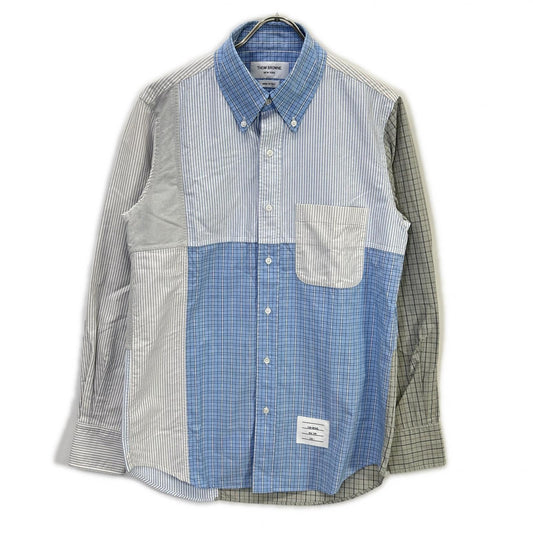 THOM BROWNE Patchwork Button-Down Long Sleeve Shirt Size 1