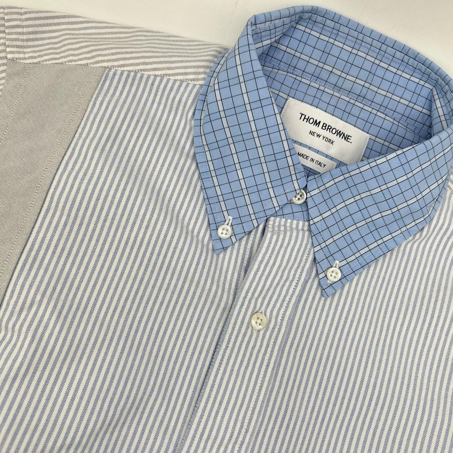 THOM BROWNE Patchwork Button-Down Long Sleeve Shirt Size 1