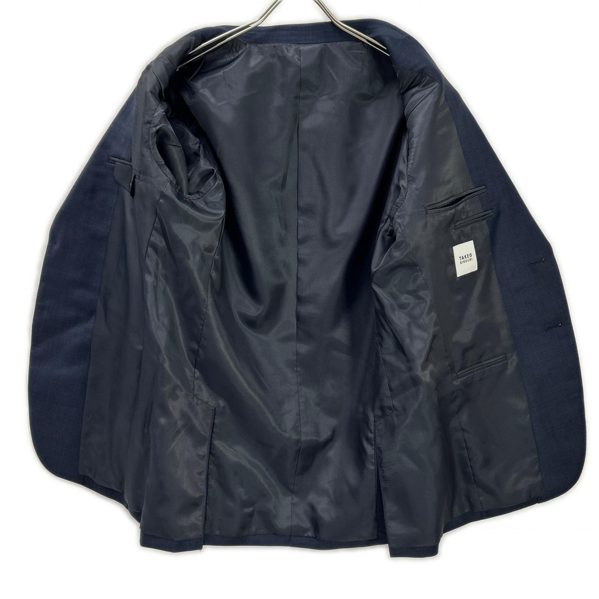 TAKEOKIKUCHI Navy Wool Shiny Sharkskin Pinhead Suit Size 3