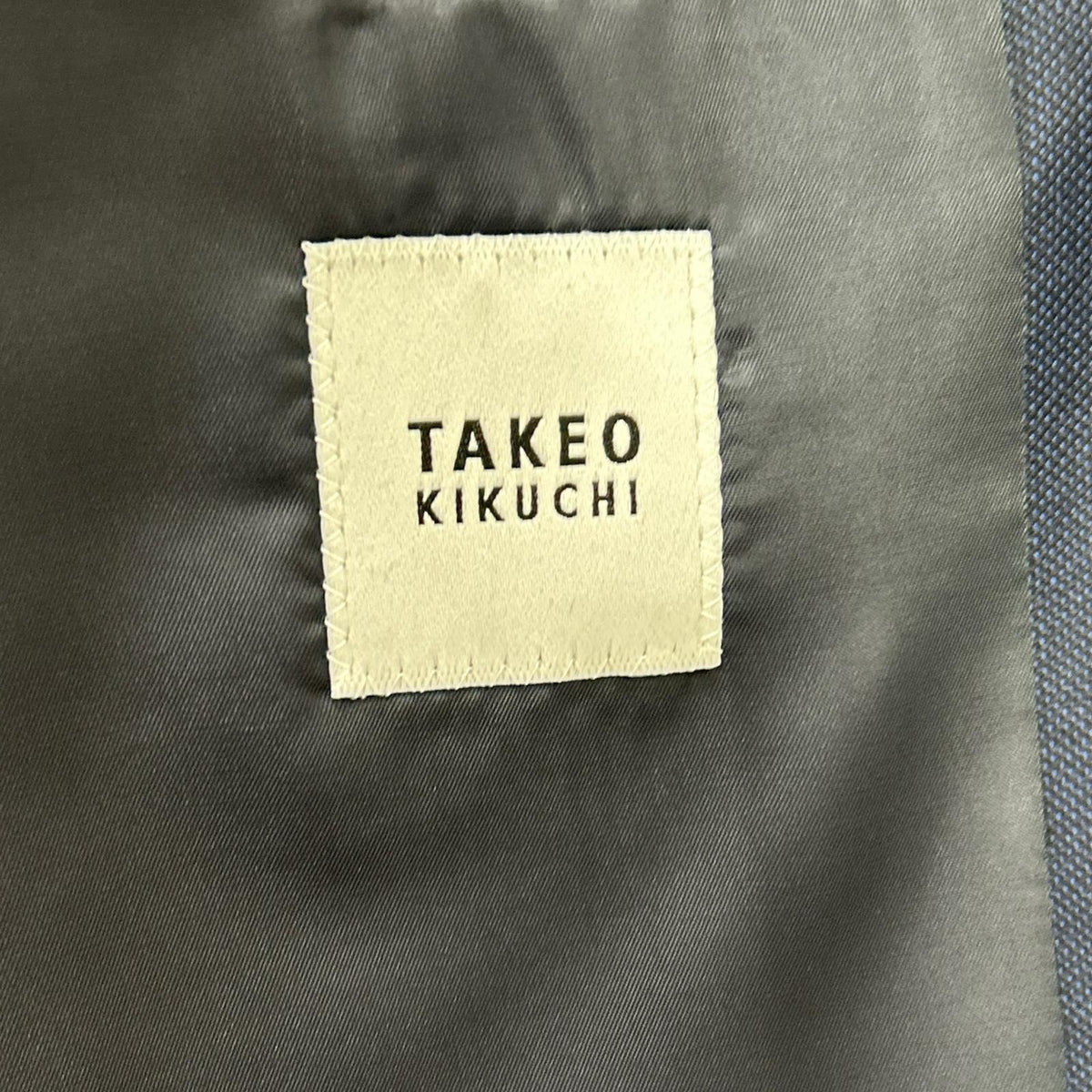 TAKEOKIKUCHI Navy Wool Shiny Sharkskin Pinhead Suit Size 3