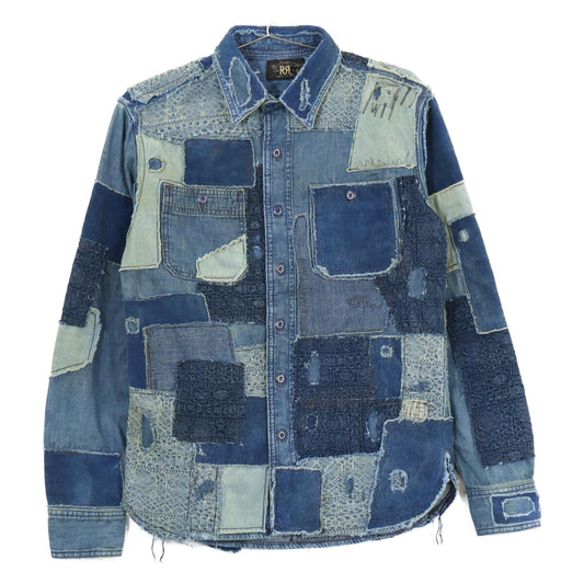 RRL Indigo Dyed Patchwork Hercules Work Shirt Jeans Size XS