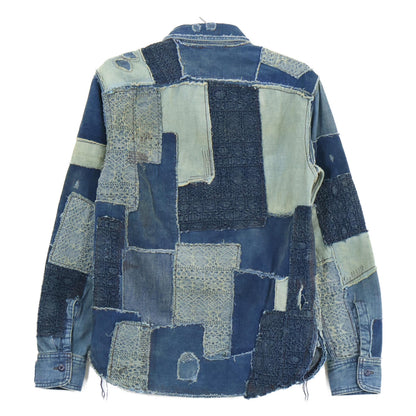 RRL Indigo Dyed Patchwork Hercules Work Shirt Jeans Size XS