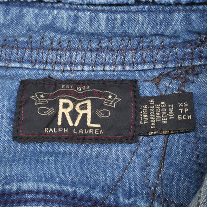 RRL Indigo Dyed Patchwork Hercules Work Shirt Jeans Size XS