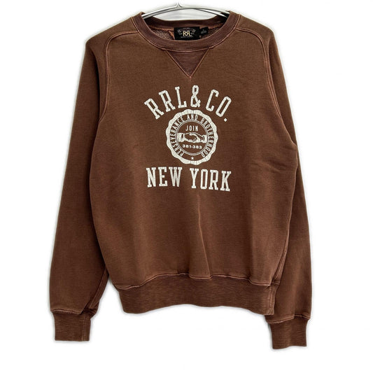 RRL Brown Cotton Garment Dyed Vintage Logo Sweatshirt Size S