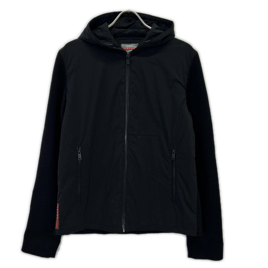 PRADA SPORT Black Hooded Nylon/Wool Patch Jacket Size 48