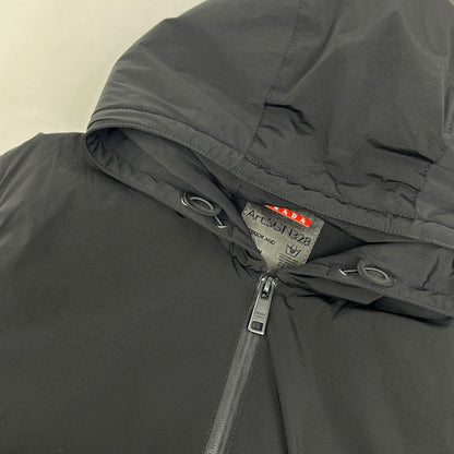 PRADA SPORT Black Hooded Nylon/Wool Patch Jacket Size 48