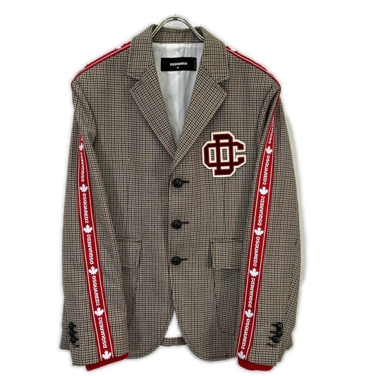 DSQUARED2 Beige Houndstooth Tape Detail Blazer Size 48