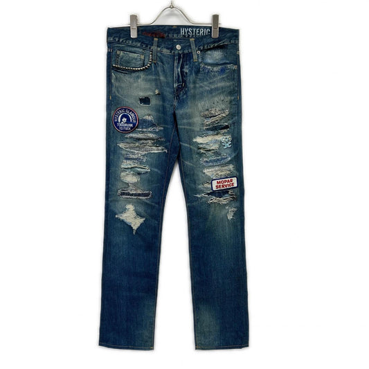 HYSTERIC GLAMOUR Blue Damaged Denim Print Pants Size S