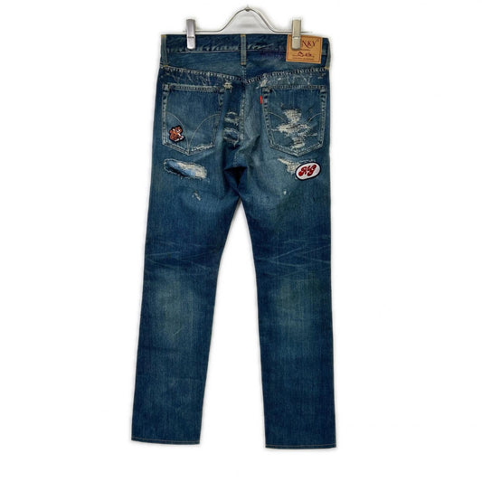 HYSTERIC GLAMOUR Blue Damaged Denim Print Pants Size S