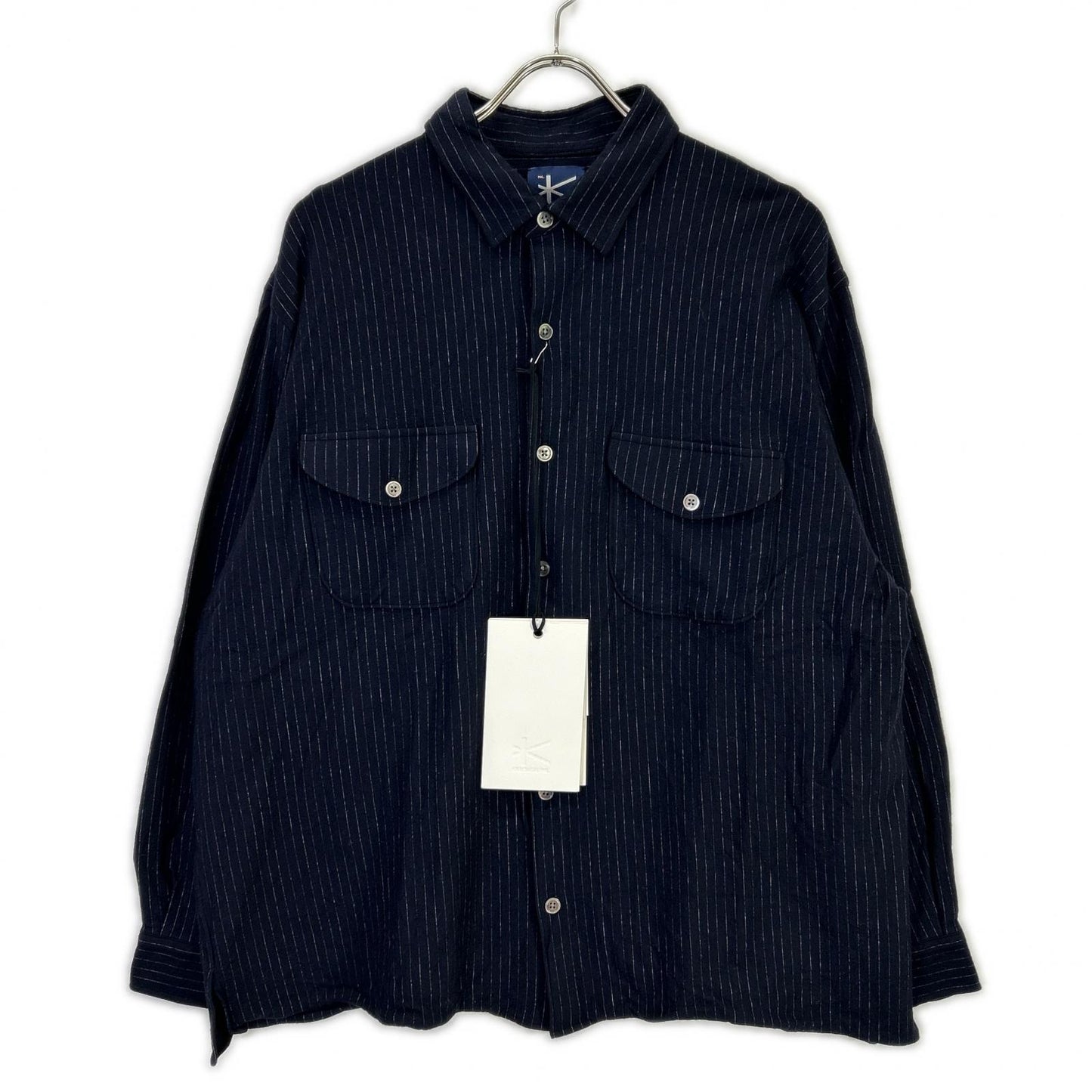 KANEMASA Navy High Gauge Milled Wool Stripe Shirt Size M