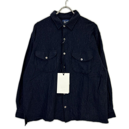 KANEMASA Navy High Gauge Milled Wool Stripe Shirt Size M