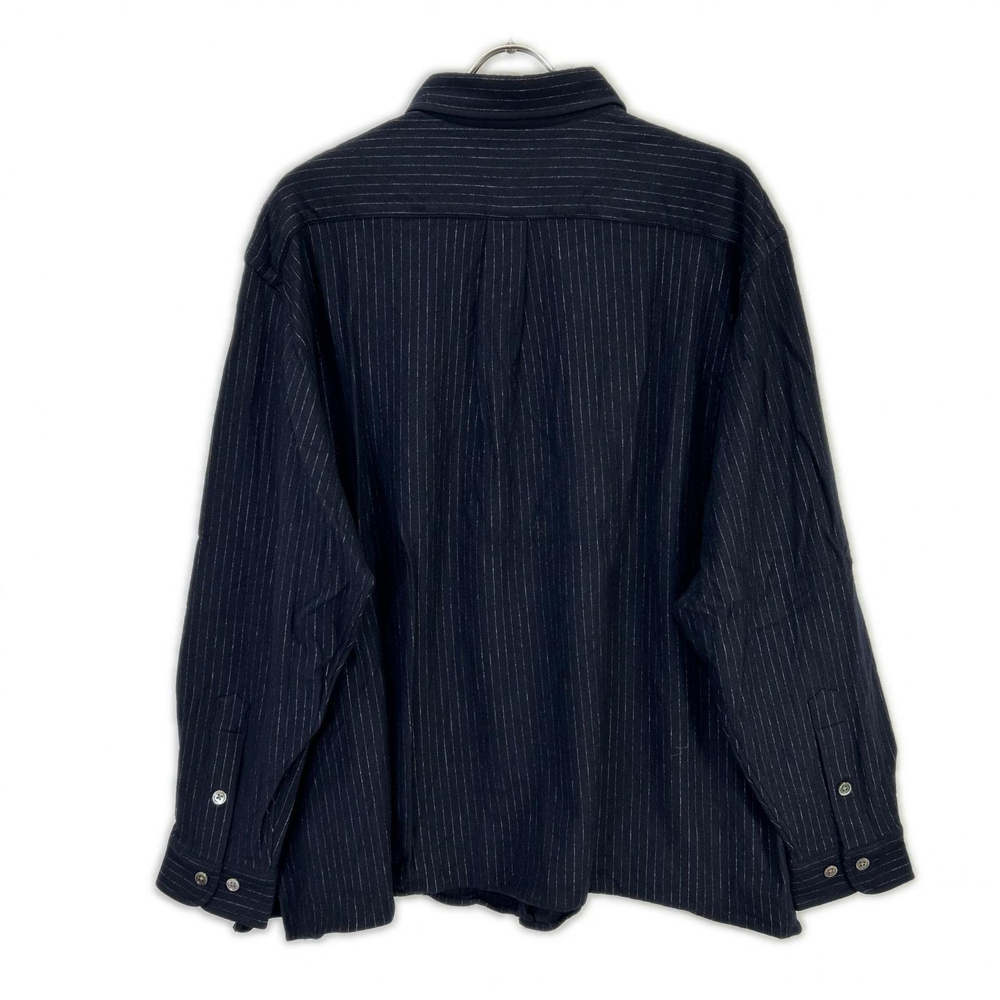 KANEMASA Navy High Gauge Milled Wool Stripe Shirt Size M