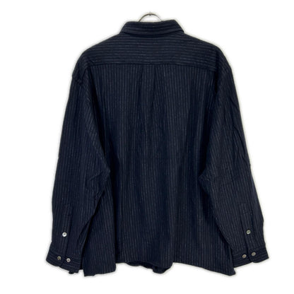 KANEMASA Navy High Gauge Milled Wool Stripe Shirt Size M