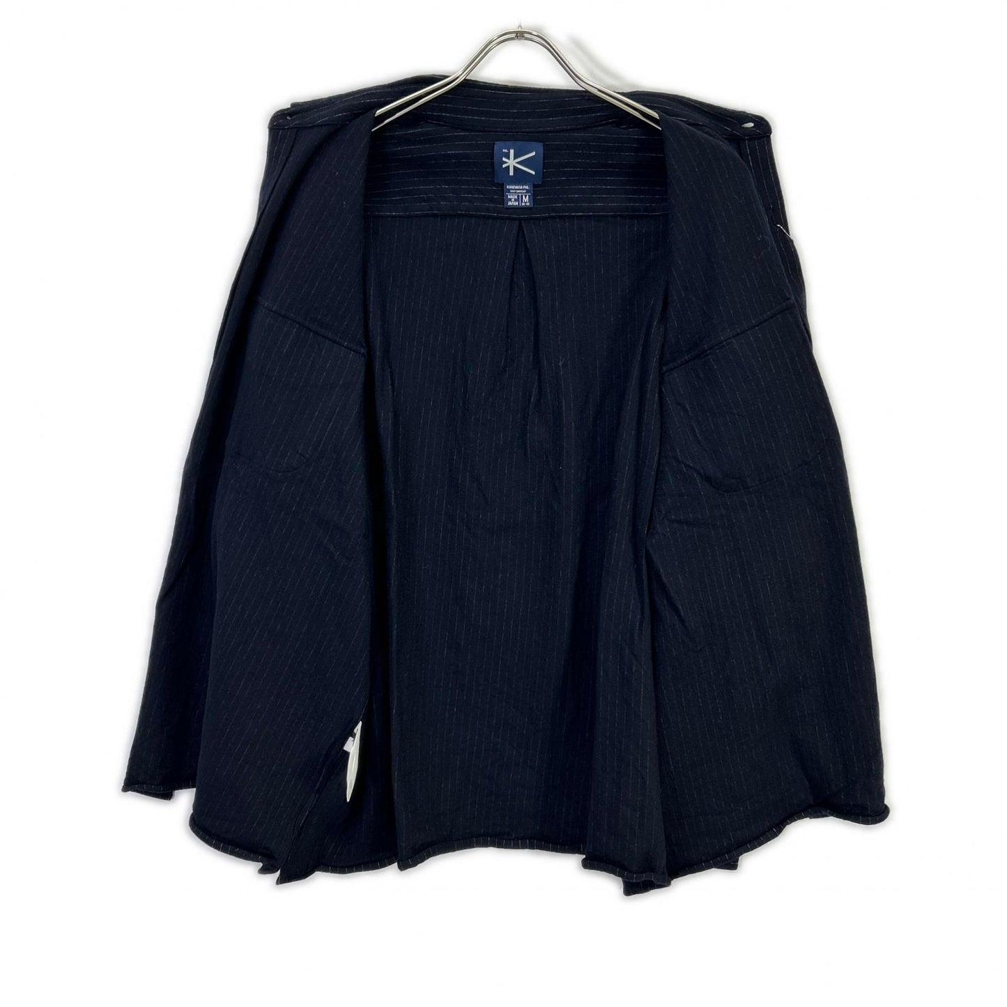 KANEMASA Navy High Gauge Milled Wool Stripe Shirt Size M