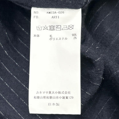 KANEMASA Navy High Gauge Milled Wool Stripe Shirt Size M
