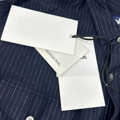 KANEMASA Navy High Gauge Milled Wool Stripe Shirt Size M