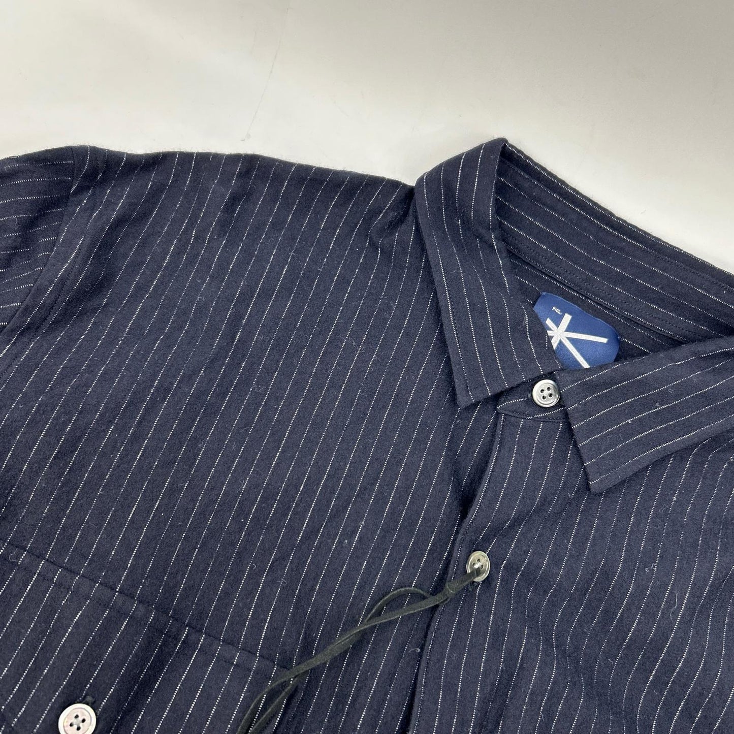 KANEMASA Navy High Gauge Milled Wool Stripe Shirt Size M