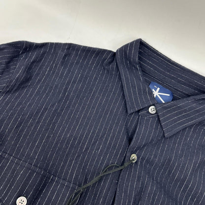 KANEMASA Navy High Gauge Milled Wool Stripe Shirt Size M