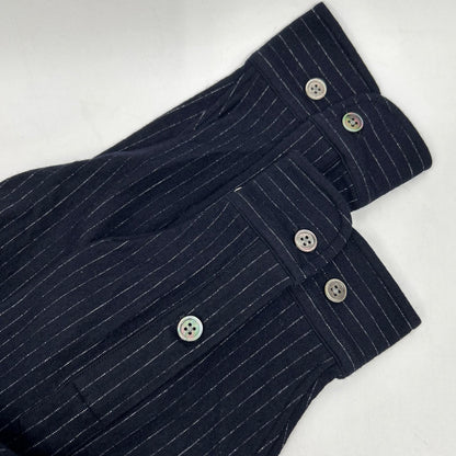 KANEMASA Navy High Gauge Milled Wool Stripe Shirt Size M