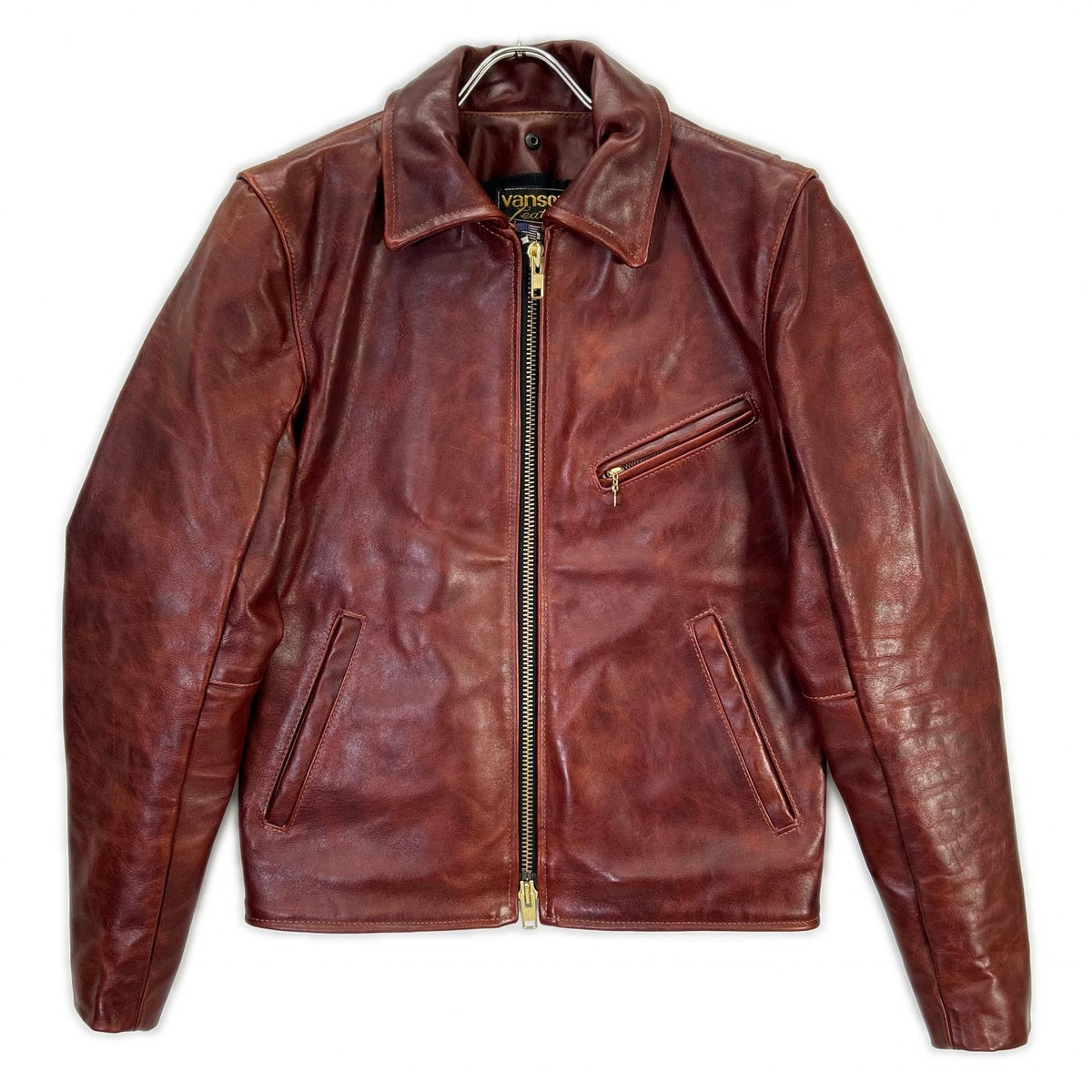 VANSON Brown 9D Octagon Leather Single Rider Jacket Size 36