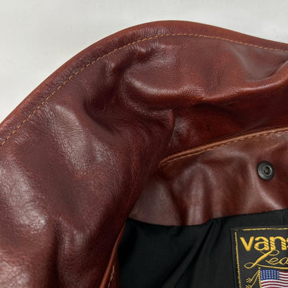 VANSON Brown 9D Octagon Leather Single Rider Jacket Size 36