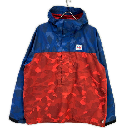 A BATHING APE Red Blue APE Camo Nylon Mountain Parka Jacket Size M