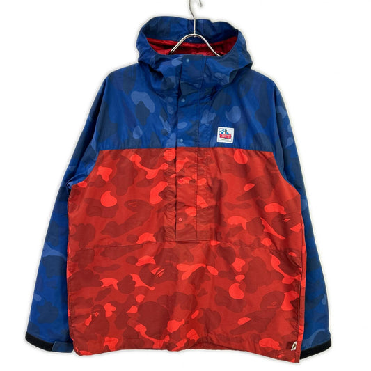 A BATHING APE Red Blue APE Camo Nylon Mountain Parka Jacket Size M