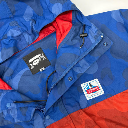 A BATHING APE Red Blue APE Camo Nylon Mountain Parka Jacket Size M