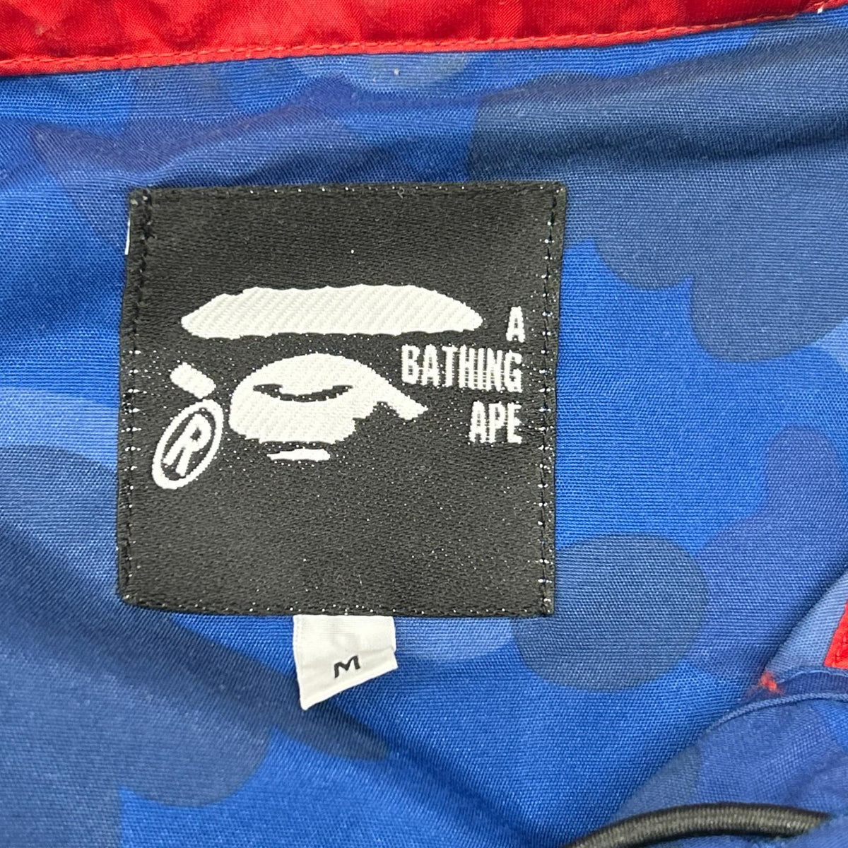 A BATHING APE Red Blue APE Camo Nylon Mountain Parka Jacket Size M
